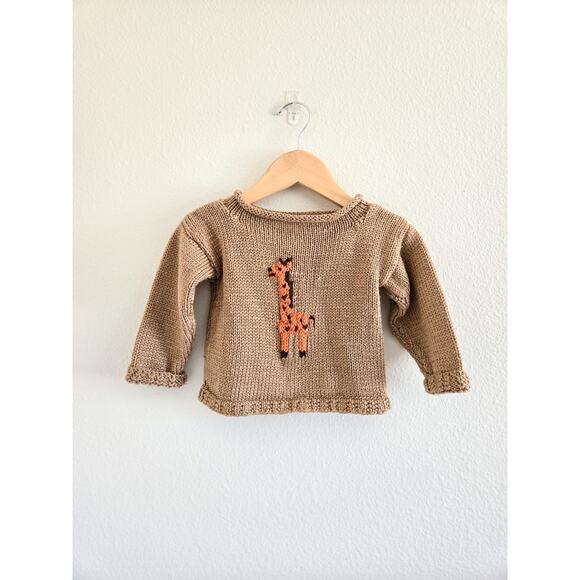 12 Month Hand Knit Giraffe Baby Sweater - Picture 1 of 4